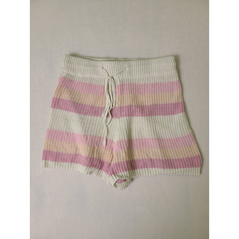 Pink Lily Knit Shorts Wm XS Multi Color Striped Ribbed Drawstring Boho Preppy